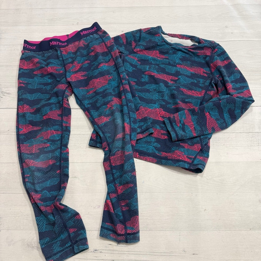 Marmot girls baselayer set teal and pink youth small
